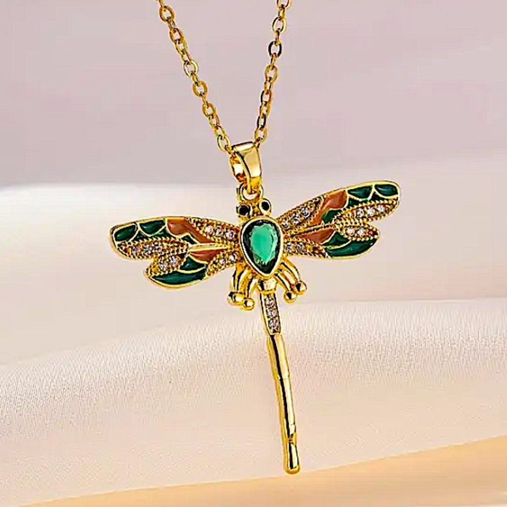 Gold Emerald Hummingbird Pendant Necklace